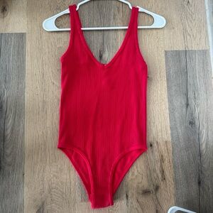 Red Ribbed Stretchy Bodysuit